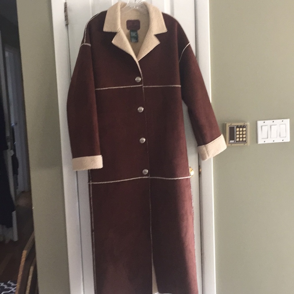 RALPH LAUREN FAUX SUEDE SHEARLING LONG DUSTER COAT